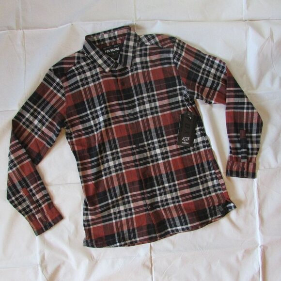 Fox Racing Women's Medium Foxlover Stretch Flannel Plaid Snap Button Shirt - Cop - Picture 1 of 6